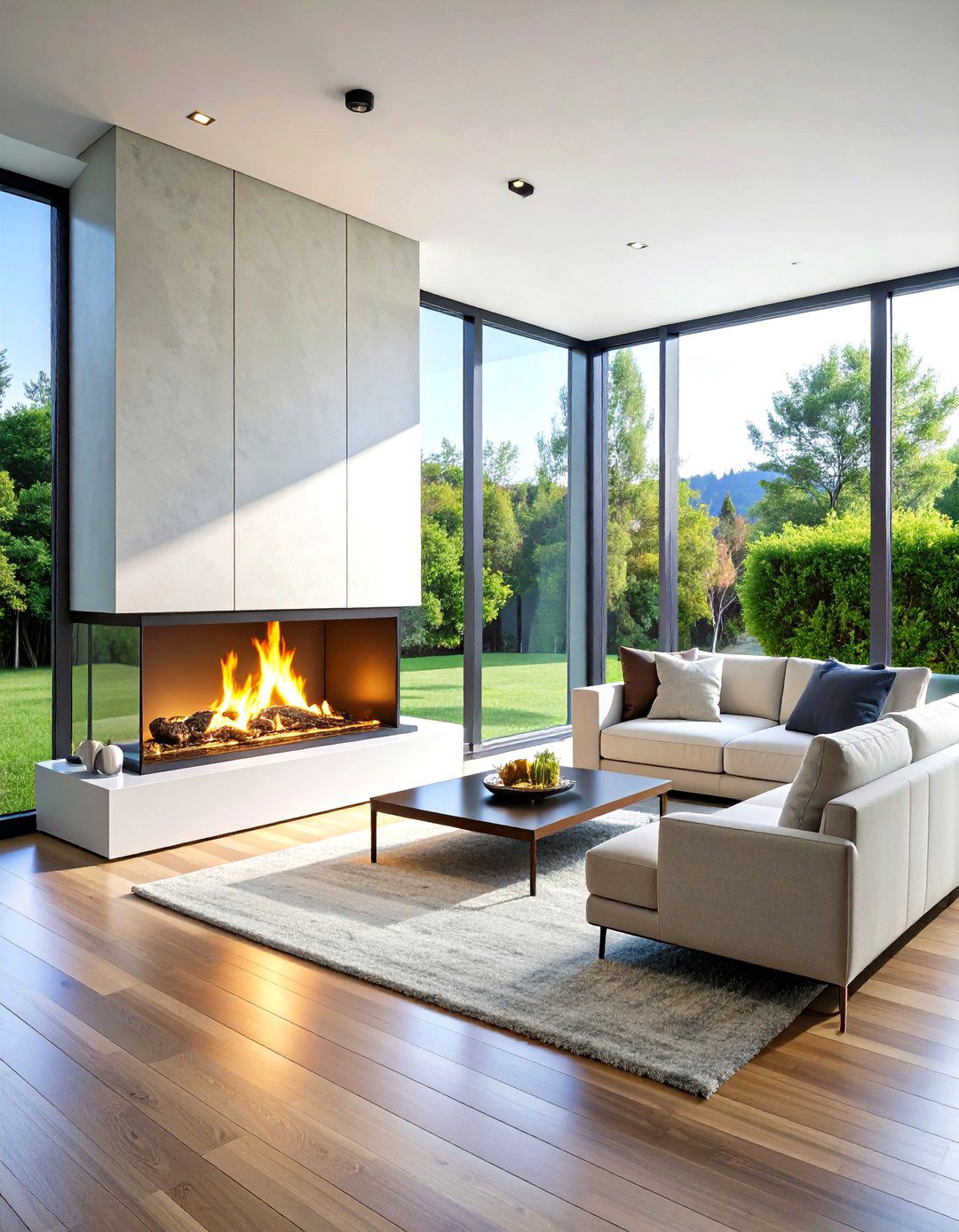 Three Sided Linear Fireplace Peninsula Design - 20 linear fireplace ideas