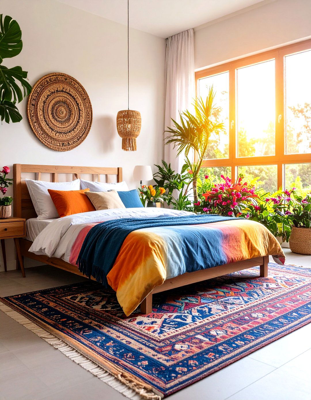Tie Dye Bedding Meets Kilim Rug Drama - 20 Hippie Bedroom Ideas