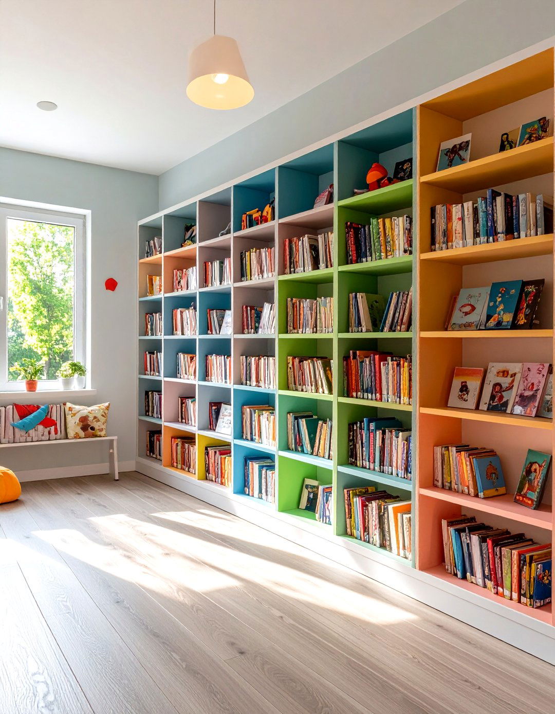 Tiered Book Shelves for Playroom Storage - 20 Playroom Storage Ideas