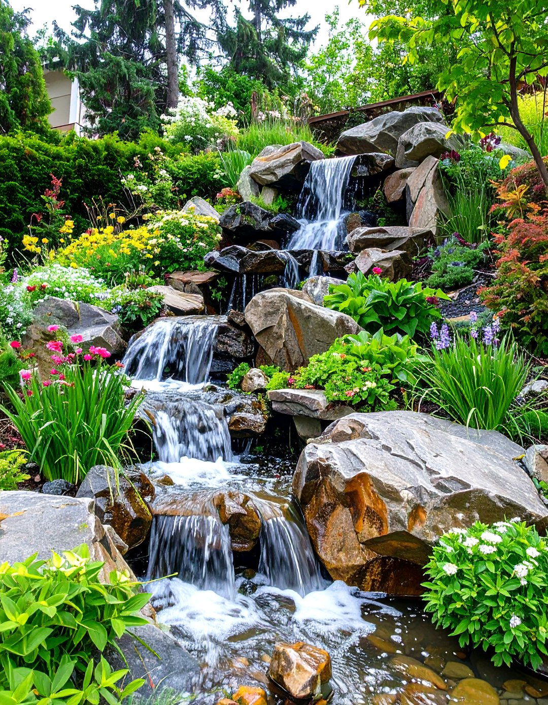 Tiered Boulder Pondless Waterfall - 20 Pondless Waterfall Design Ideas