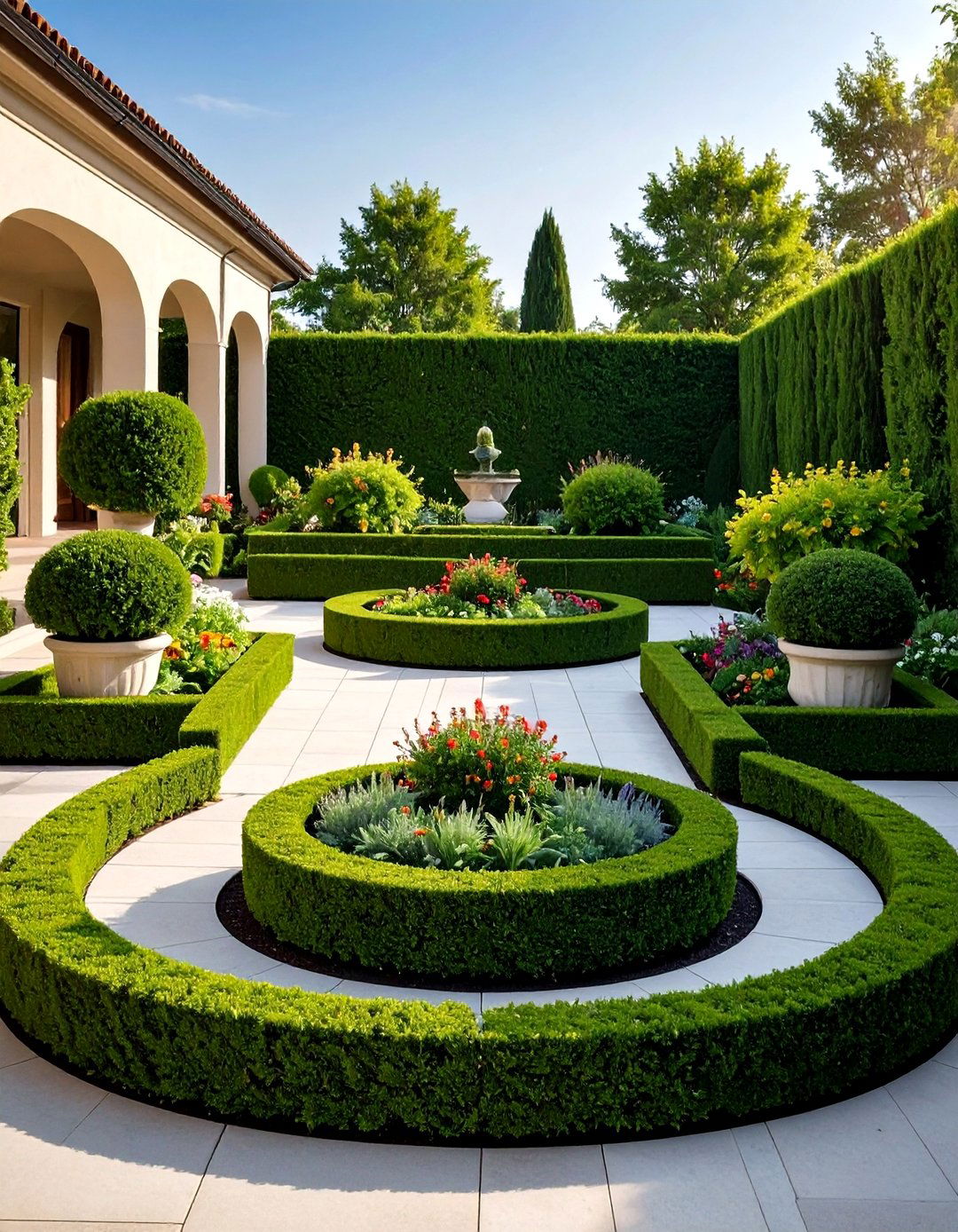 Tiered Boxwood Parterre at the Entry - 20 Front Yard Boxwood Designs
