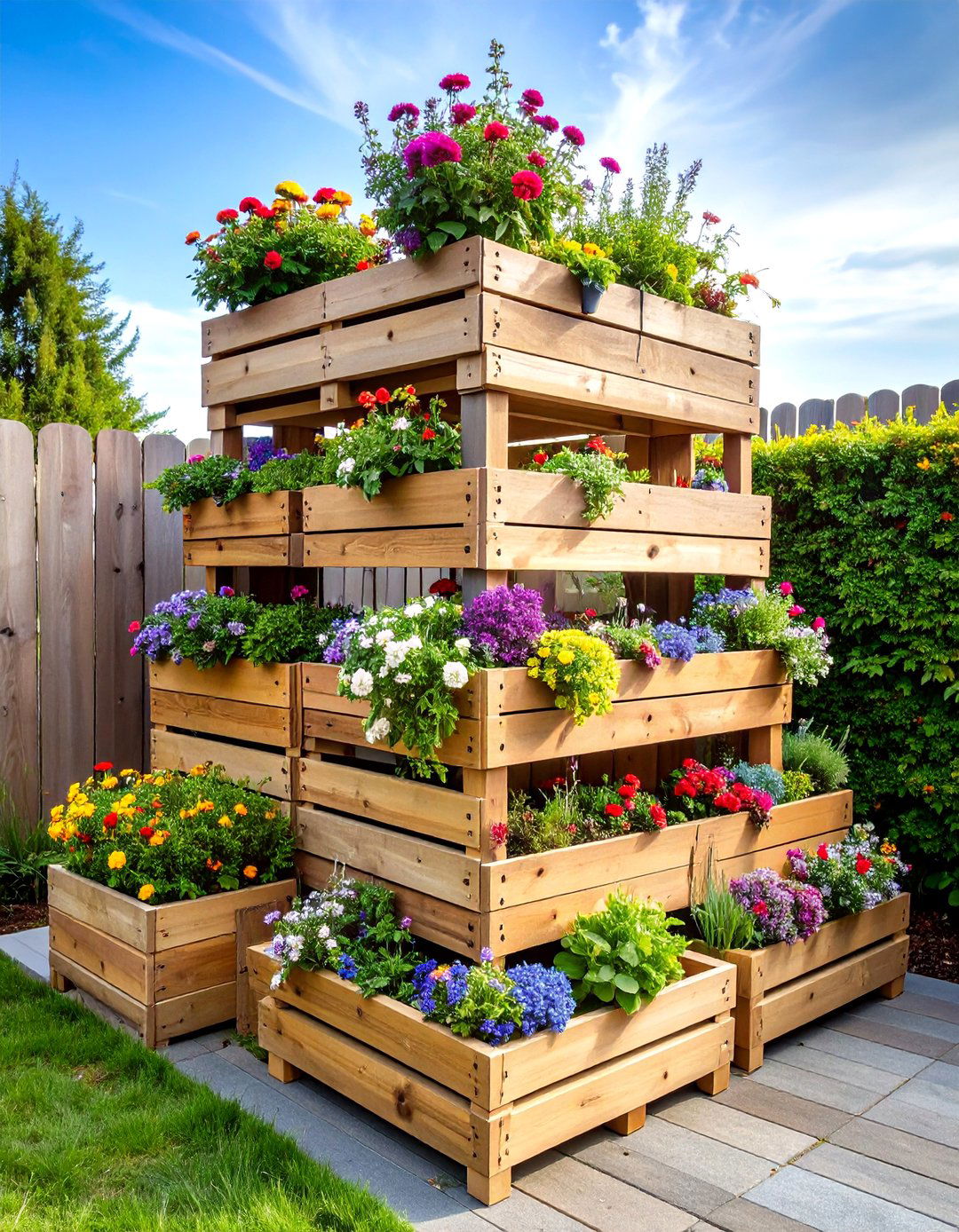 Tiered Crate Terrace Small Garden - 20 Budget Small Garden Ideas