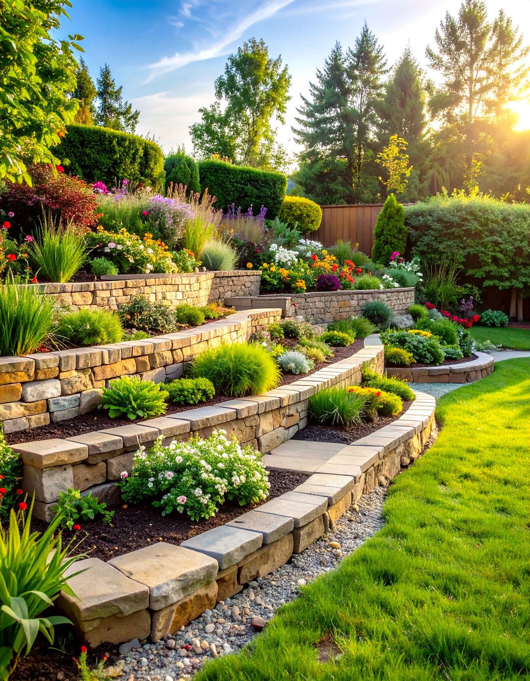Tiered Garden Retaining Wall Layout - 20 Retaining Wall Ideas for Sloped Backyard