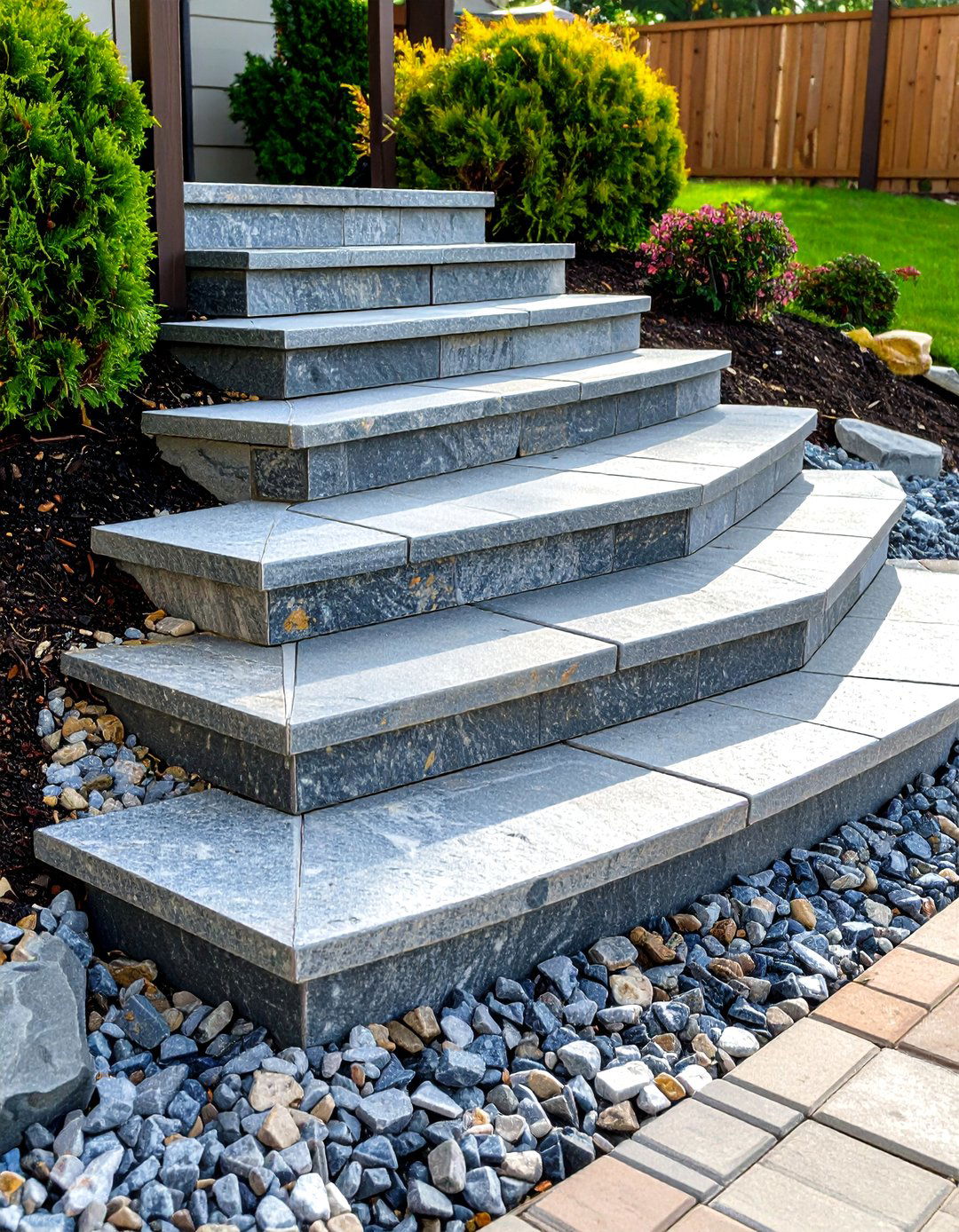 Tiered Granite Step Walkway on a Slope - 20 Granite Walkway Ideas