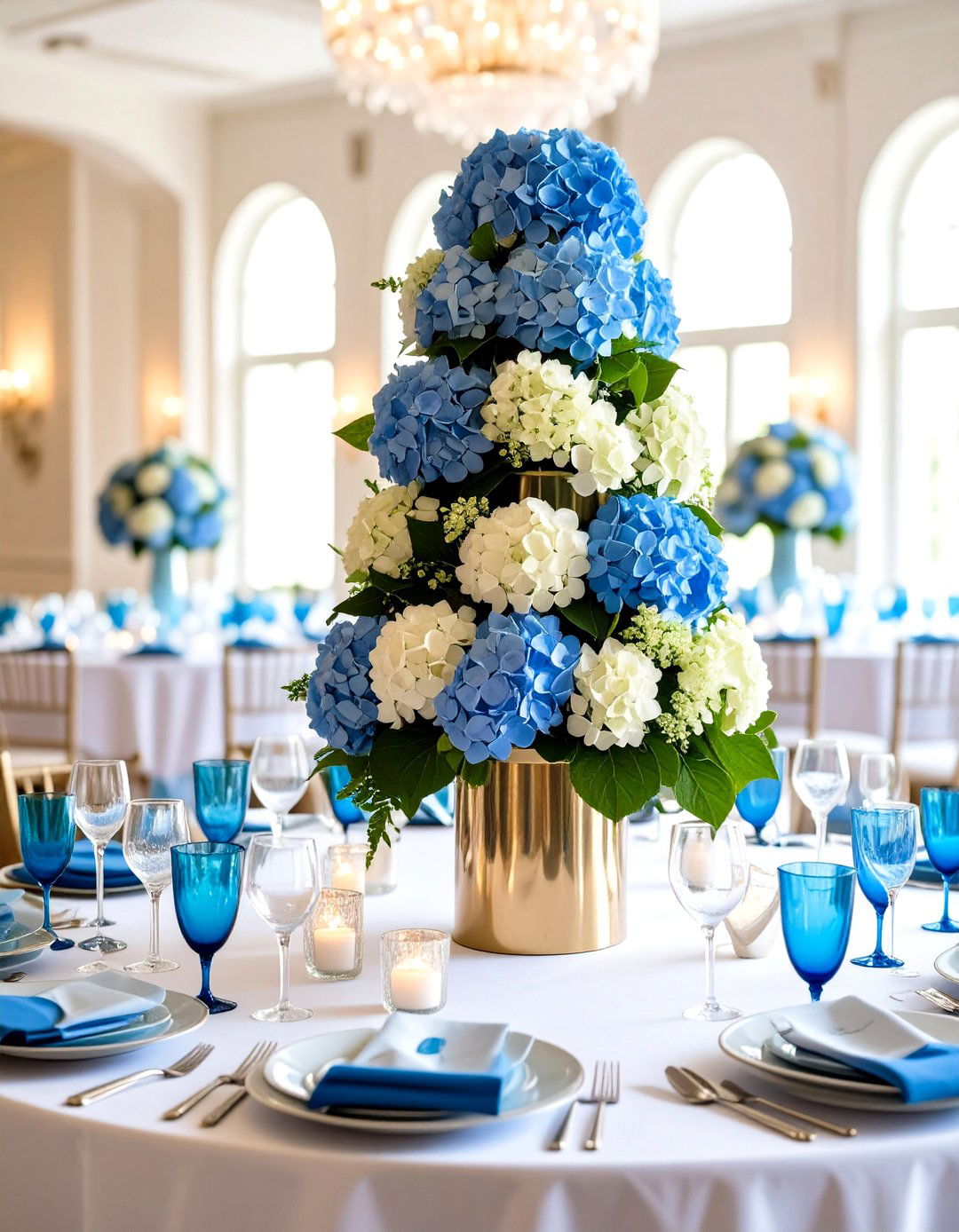 Tiered Hydrangea Centerpiece Design - 20 Hydrangea Centerpiece Ideas