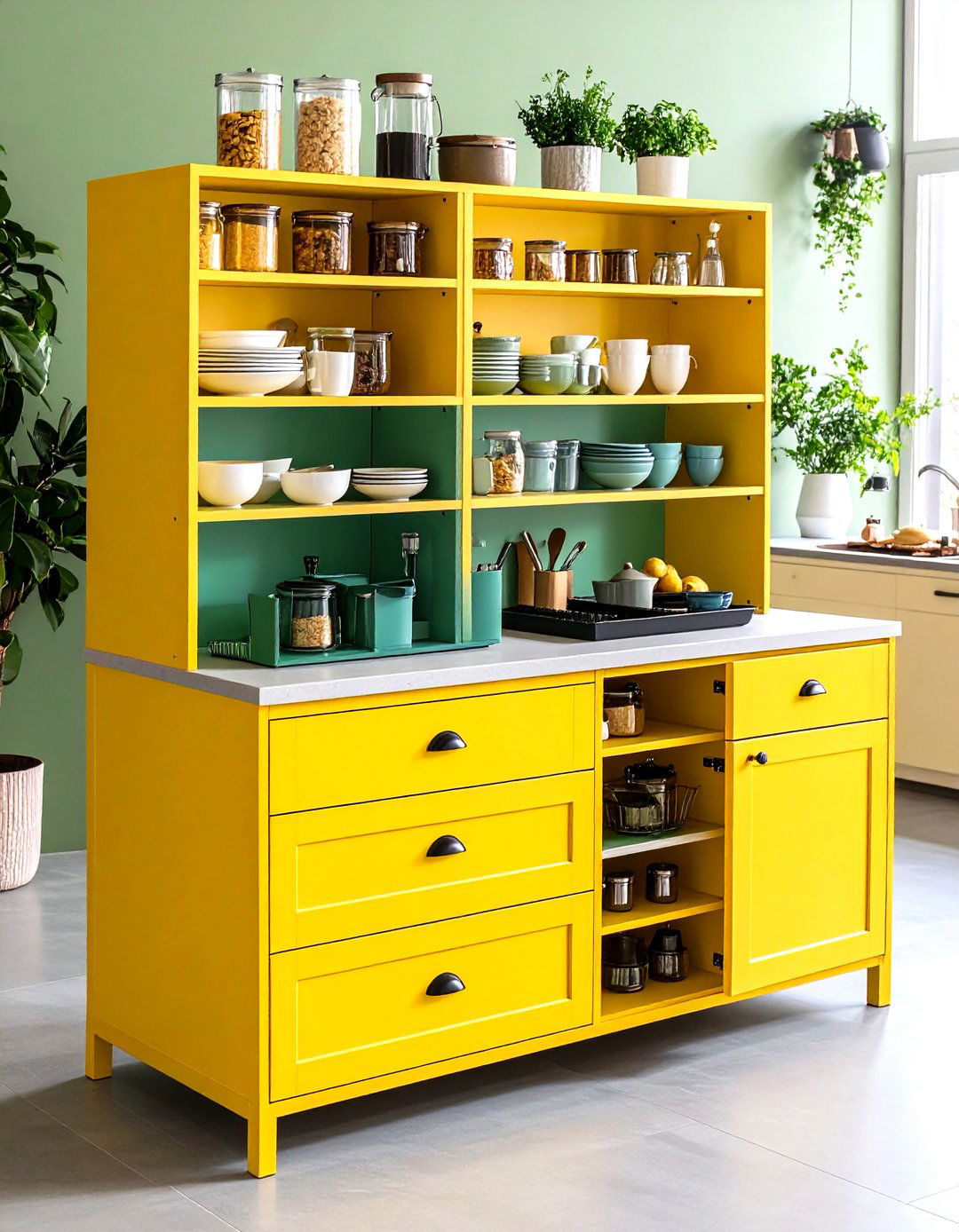 Tiered Open and Closed Storage - 20 Small Kitchen Island Ideas