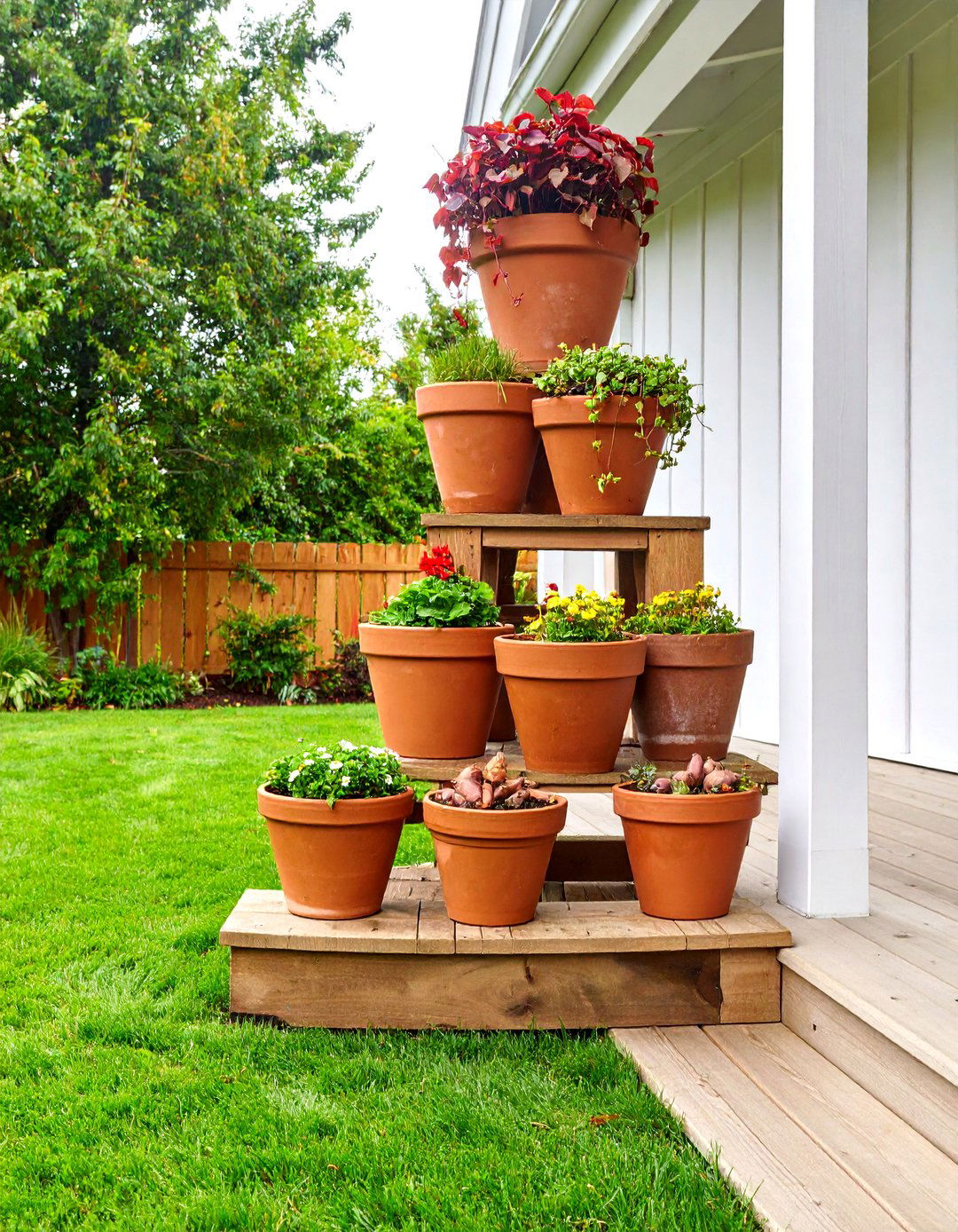 Tiered Plant Display for Deck Corners - 20 Deck Decorating Ideas With Plant
