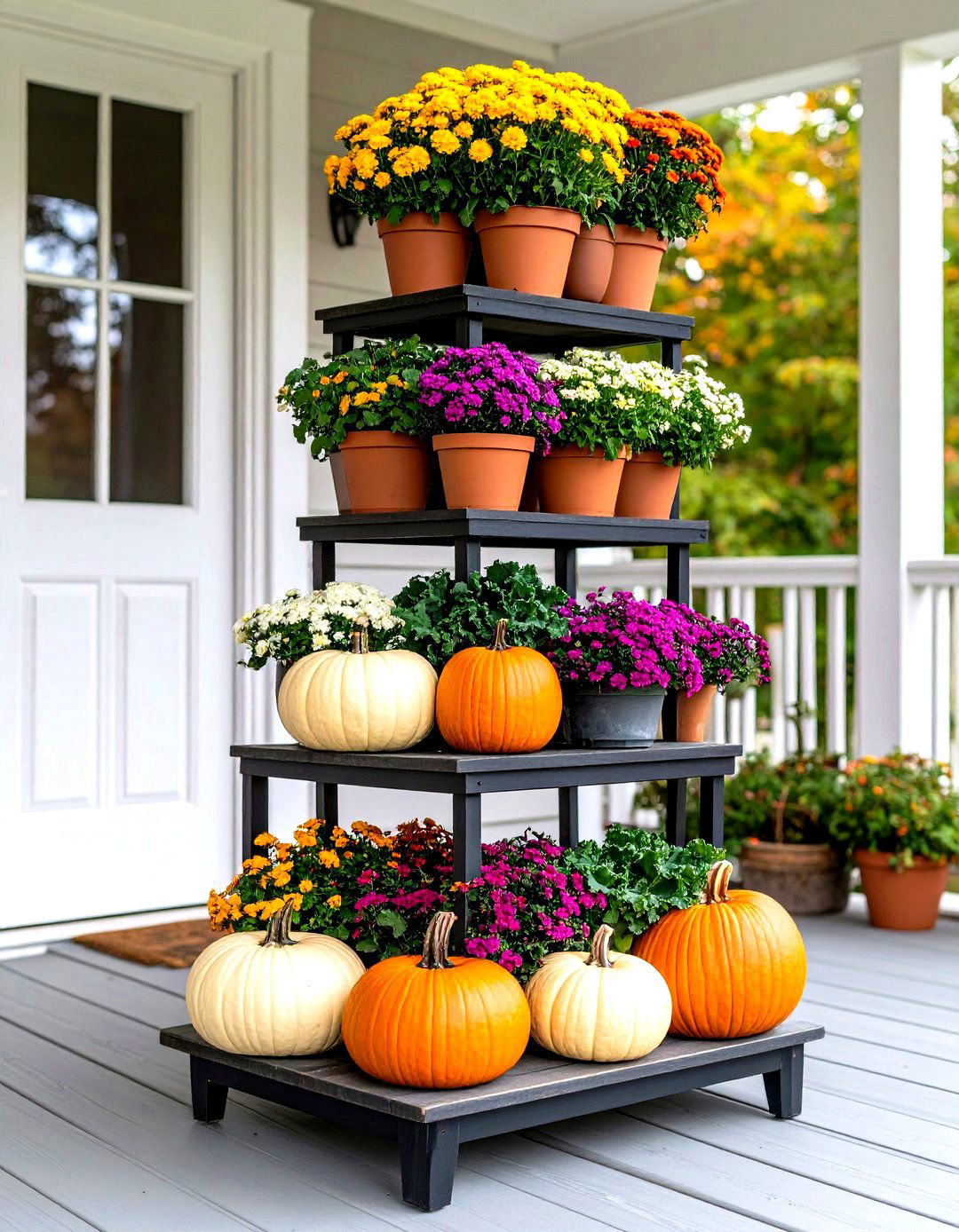 Tiered Plant Stand Fall Porch Vertical Garden - 20 Fall Porch Decor Ideas