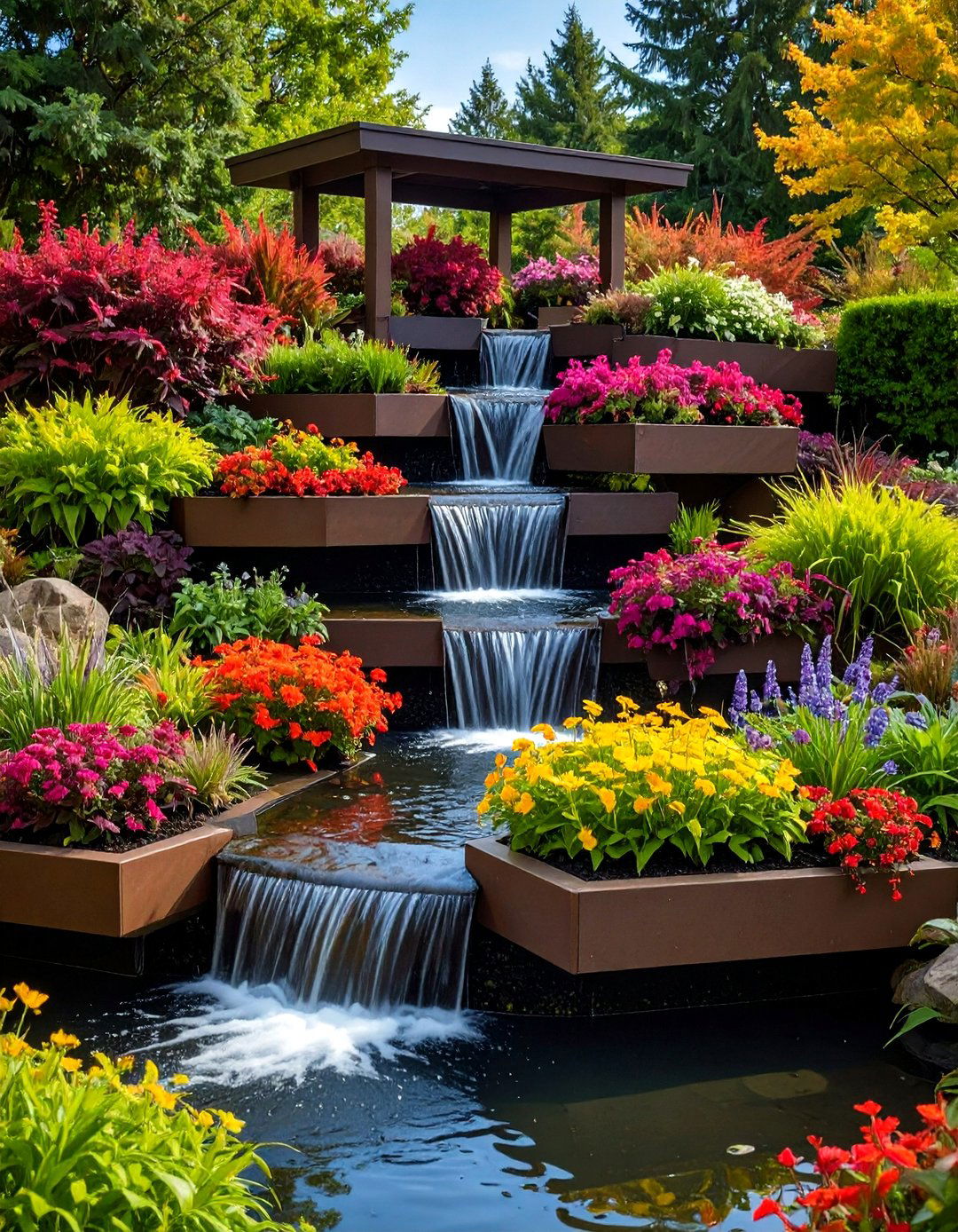 Tiered Planter Integrated Pond - 20 Small Pond Ideas With Waterfalls