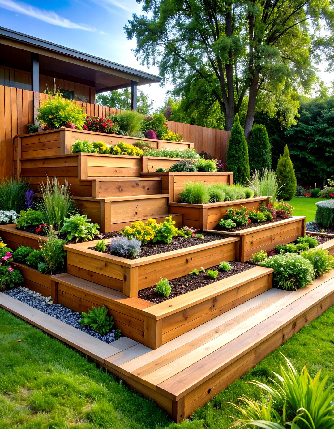 Tiered Raised Garden Bed with Cascading Design - 20 Raised Garden Bed Ideas