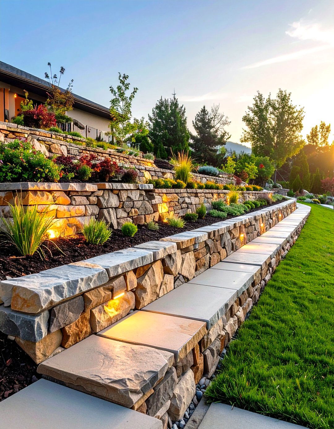 Tiered Retaining Wall Garden - 20 Hardscape Ideas