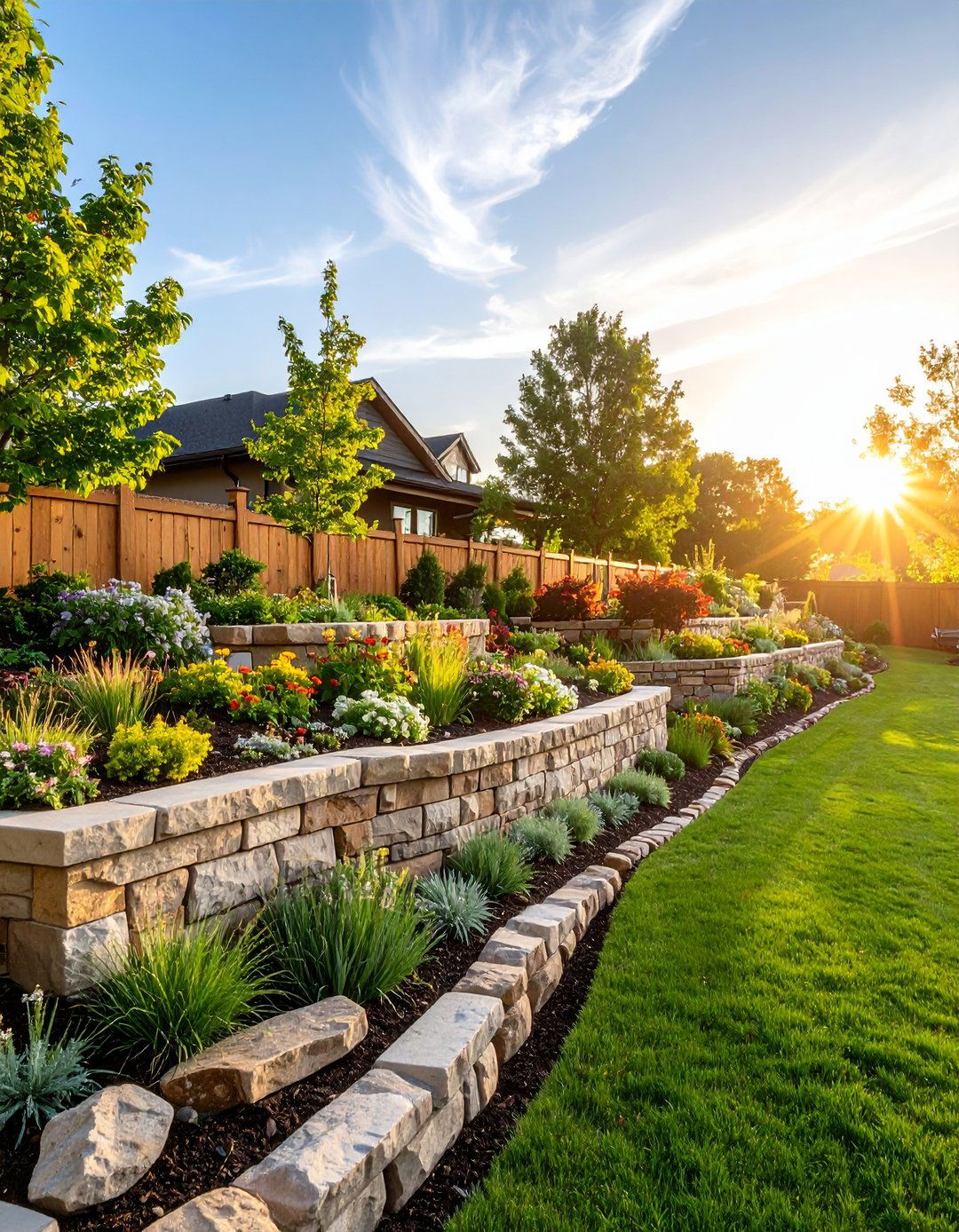 Tiered Retaining Wall Terraces for a Usable Backyard - 20 Down Sloped Backyard Ideas