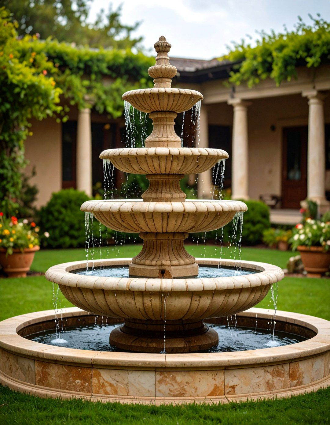 Tiered Stone Backyard Fountains for Classic Elegance - 20 Backyard Fountain Ideas