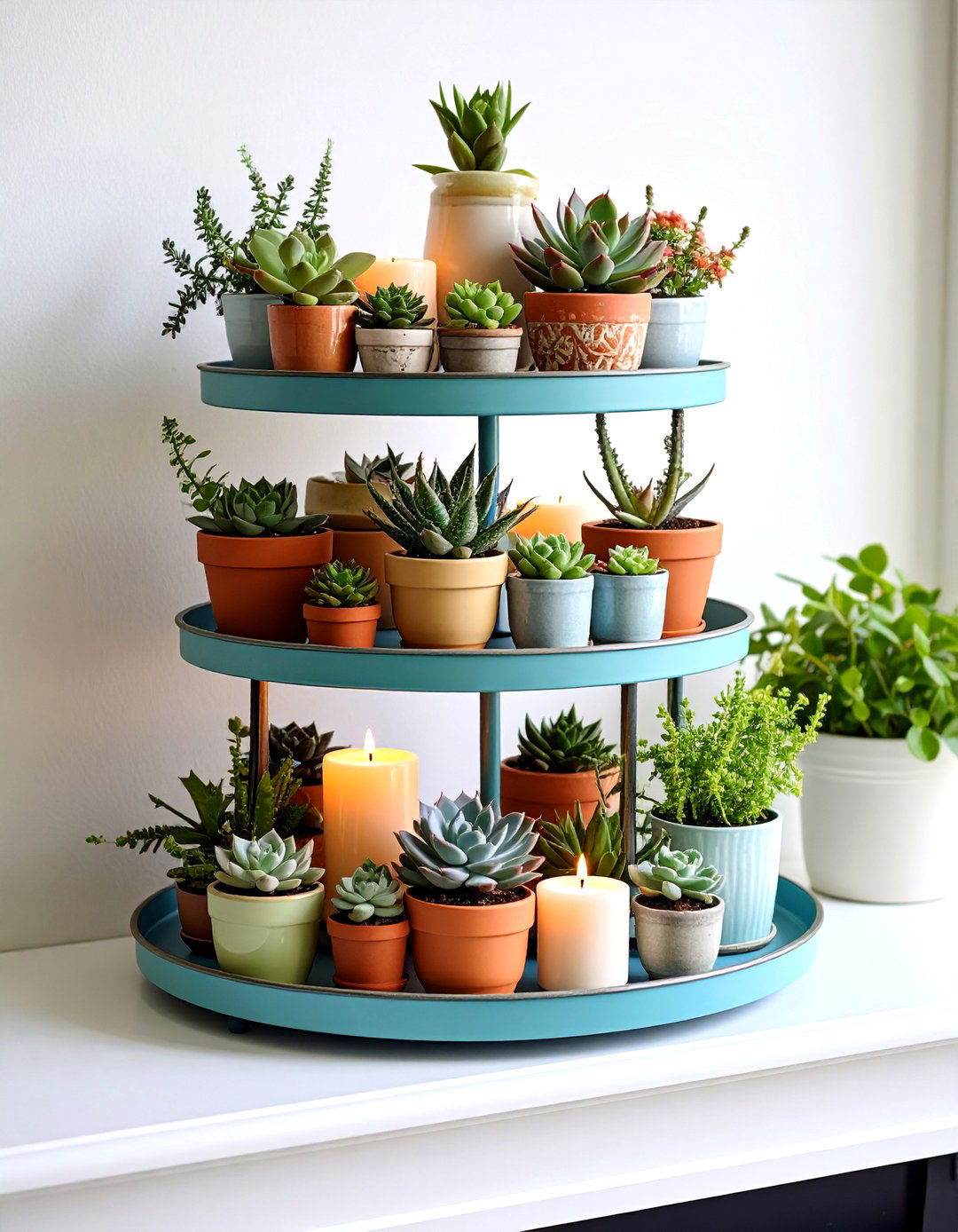 Tiered Tray Display - 20 Spring Mantel Decor Ideas