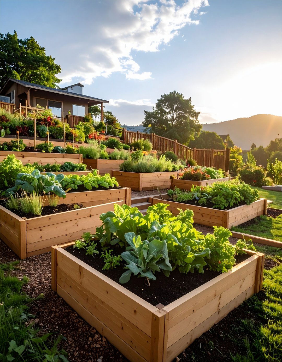 Tiered Vegetable Beds that Follow the Backyard Contour - 20 Down Sloped Backyard Ideas