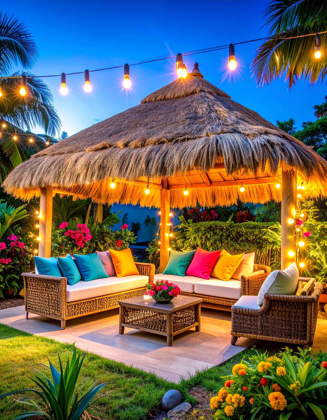 Tiki Hut Lounge Area - 20 Tropical Landscape Ideas