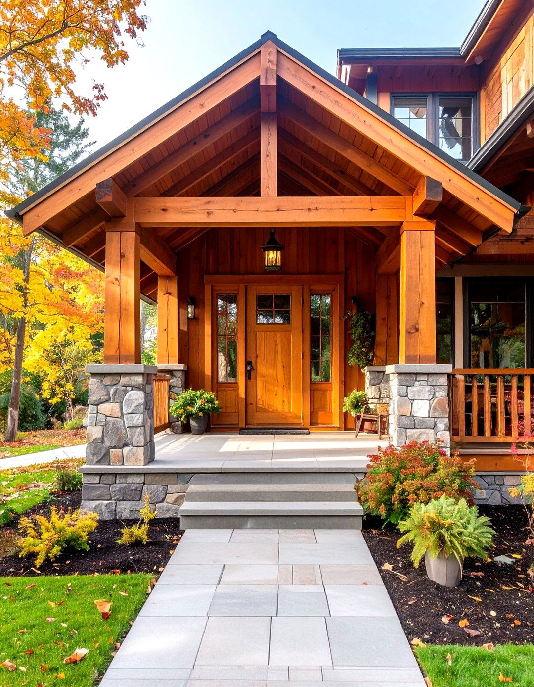 Timber Frame Open Gable Porch with Heavy Beam Construction - 20 Open Gable Porch Ideas