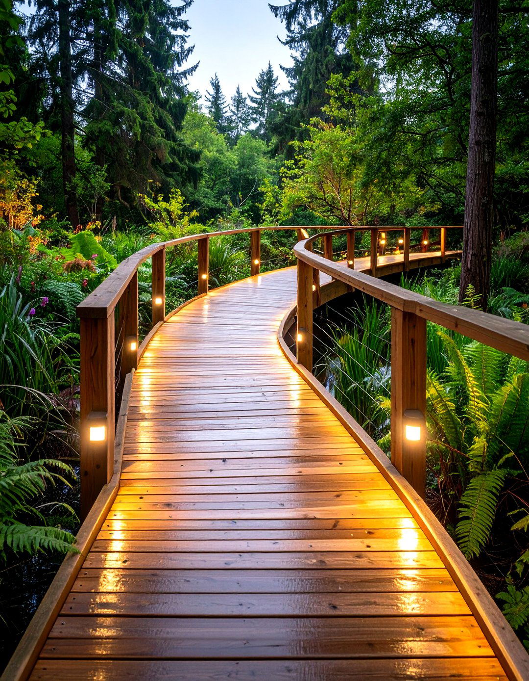 Timber Plank Boardwalk Curve Over Damp Ground - 20 Curved Walkway Ideas