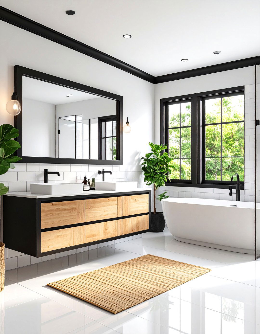 Timeless Bathrooms Using Black Trim - 20 Black Trim Interiors