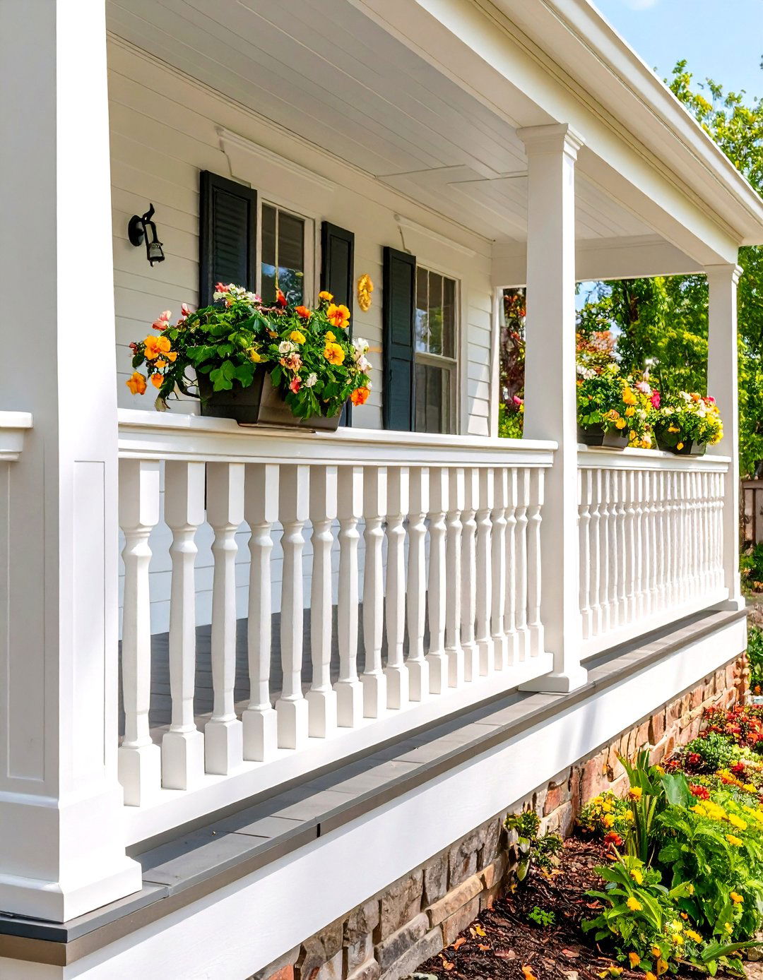 Timeless White Vinyl Front Porch Railings - 20 Front Porch Railing Ideas