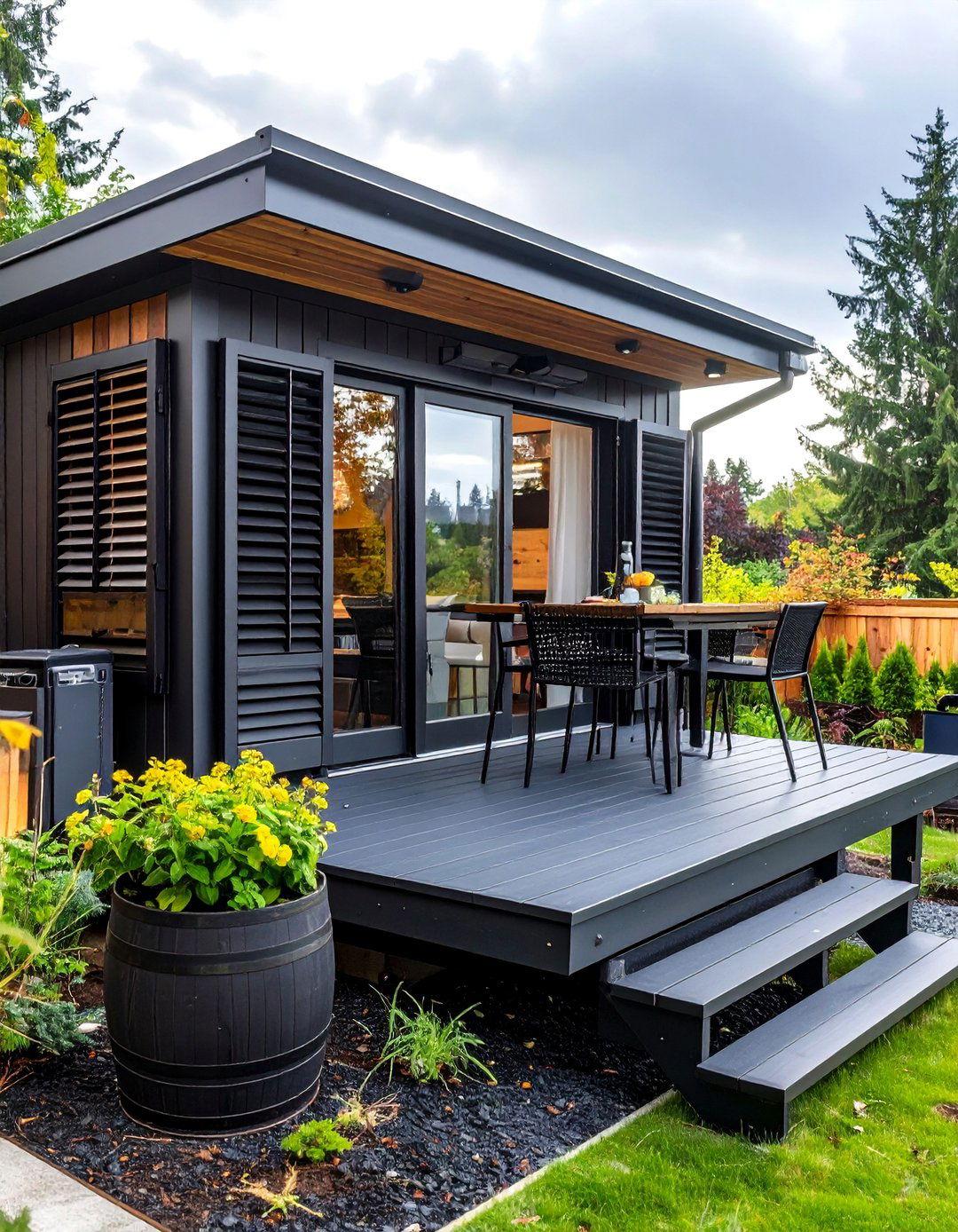 Tiny House Deck That Doubles Space - 20 Black Deck Ideas
