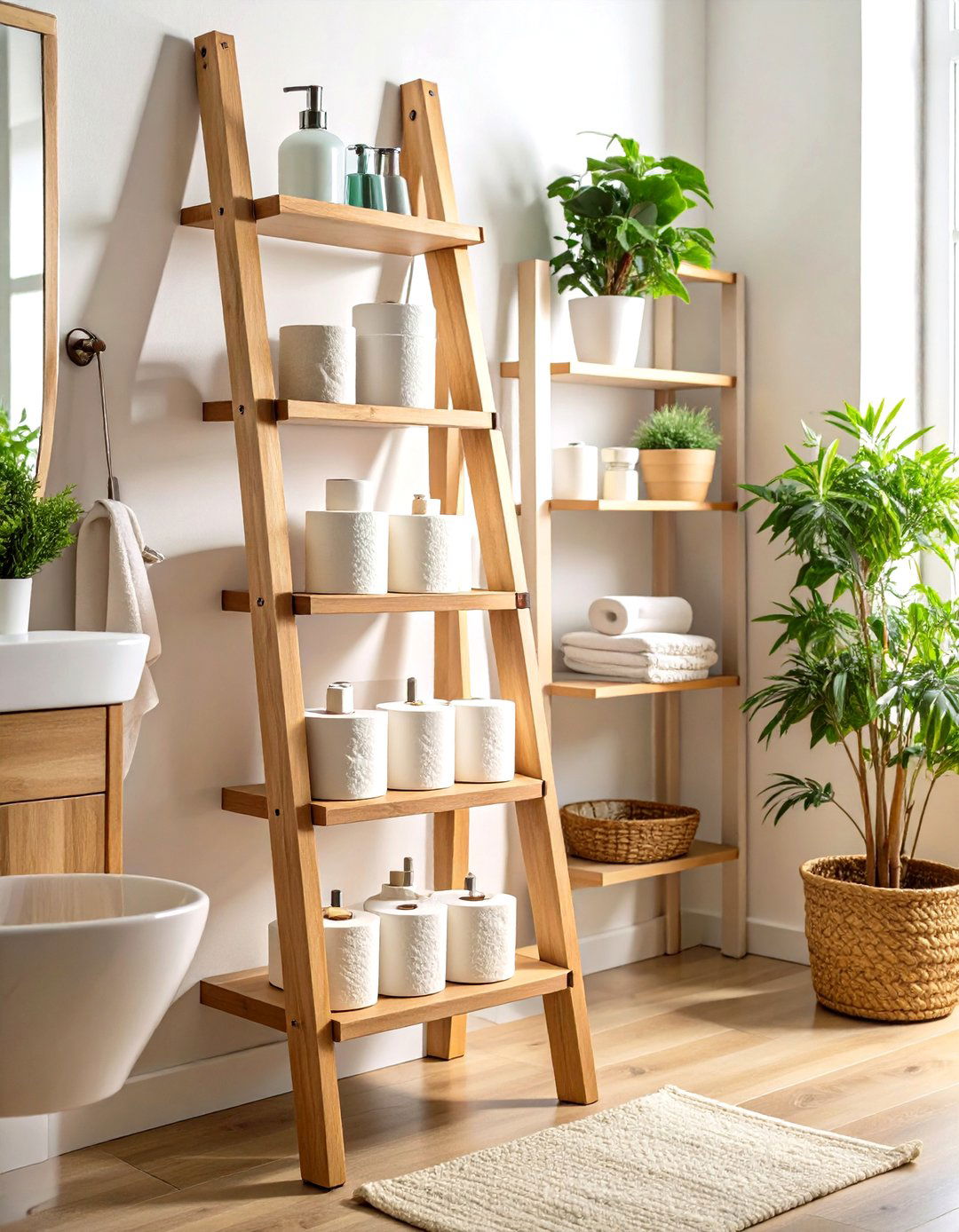 Toilet Paper Storage Ladder Shelf Display - 20 Toilet Paper Storage Ideas