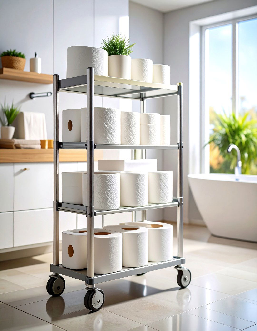 Toilet Paper Storage Rolling Cart System - 20 Toilet Paper Storage Ideas