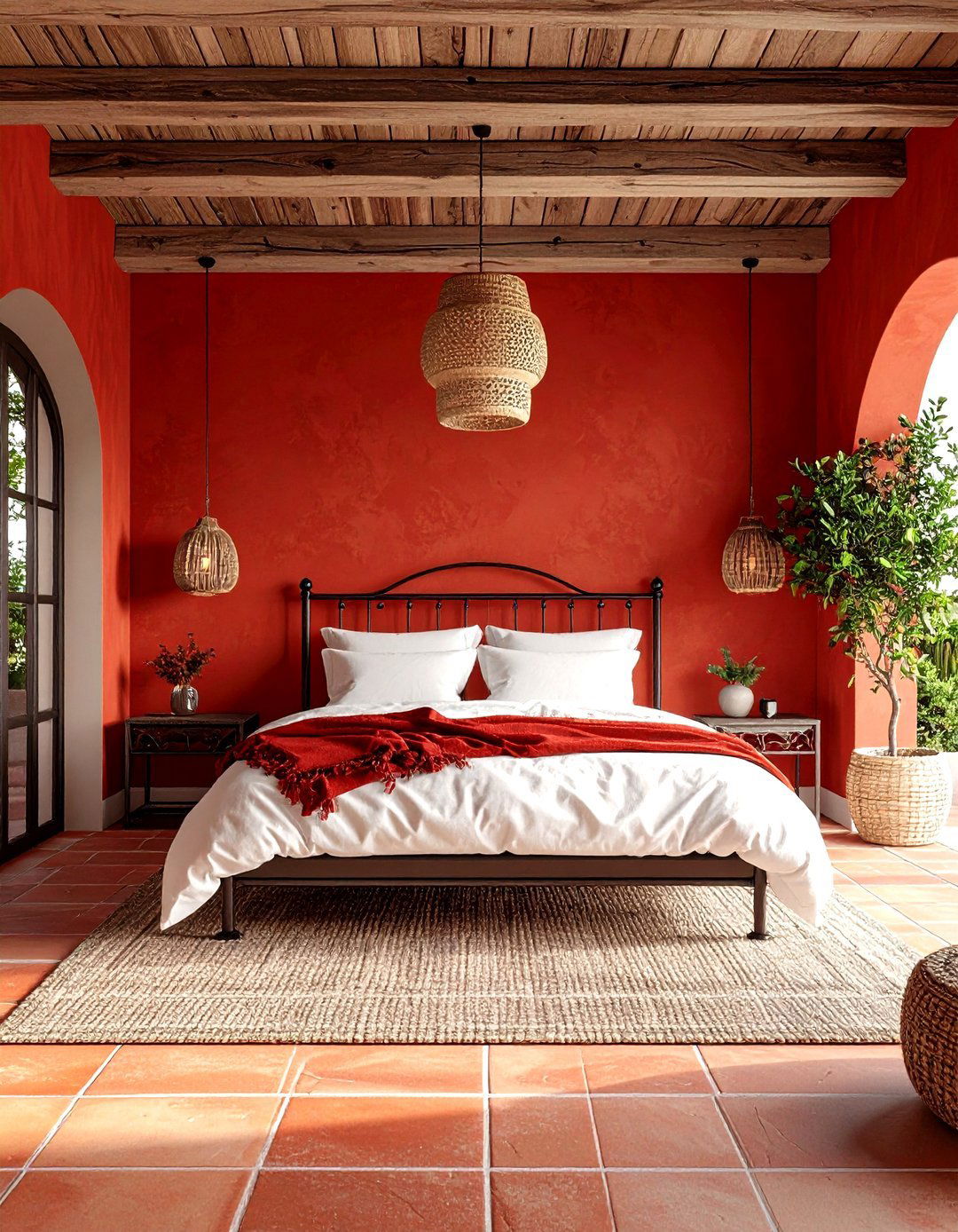 Tomato Red Bedroom with Mediterranean Warmth - 20 Red Bedroom Ideas