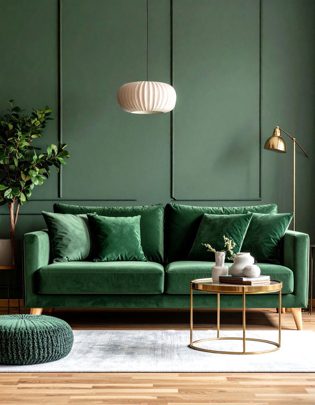 Tone on Tone Greens for Subtle Drama - 20 Emerald Green Sofa Living Room Ideas