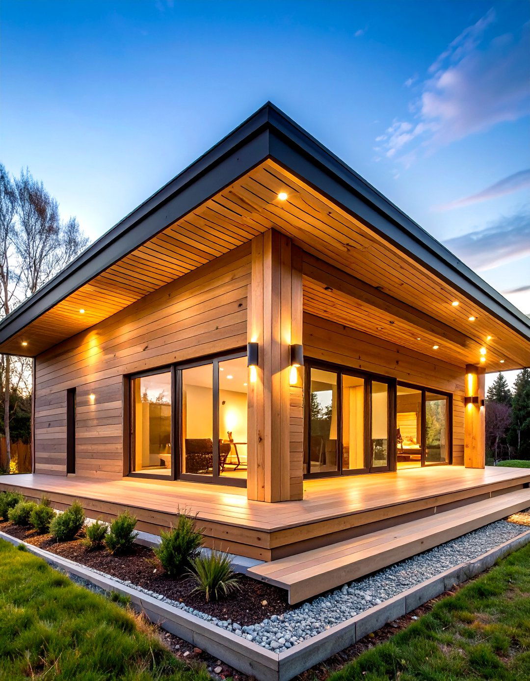 Tongue and Groove Soffits That Glow Beneath Black Rooflines - 20 Black House With Wood Accents