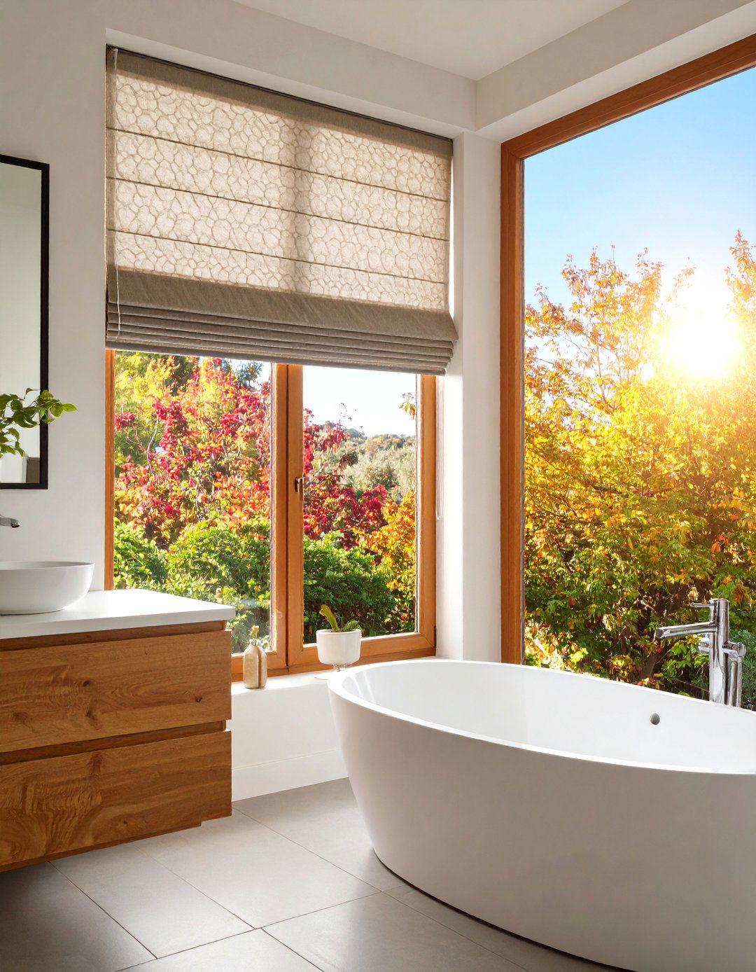 Top Down Bottom Up Shades Balance Sky Views and Seclusion - 20 Bathroom Window Treatment Ideas