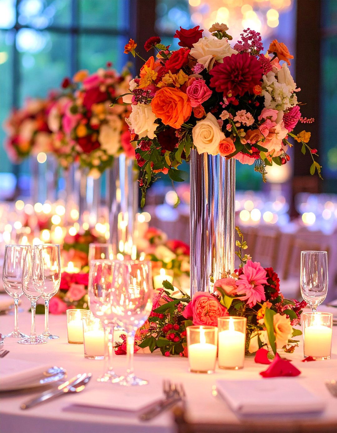 Towering Floral Centerpieces Above Eye Line - 20 Glamorous Wedding Ideas
