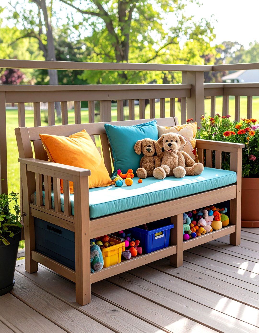 Toy Storage Bench with Hidden Compartments - 20 Dog Balcony Ideas
