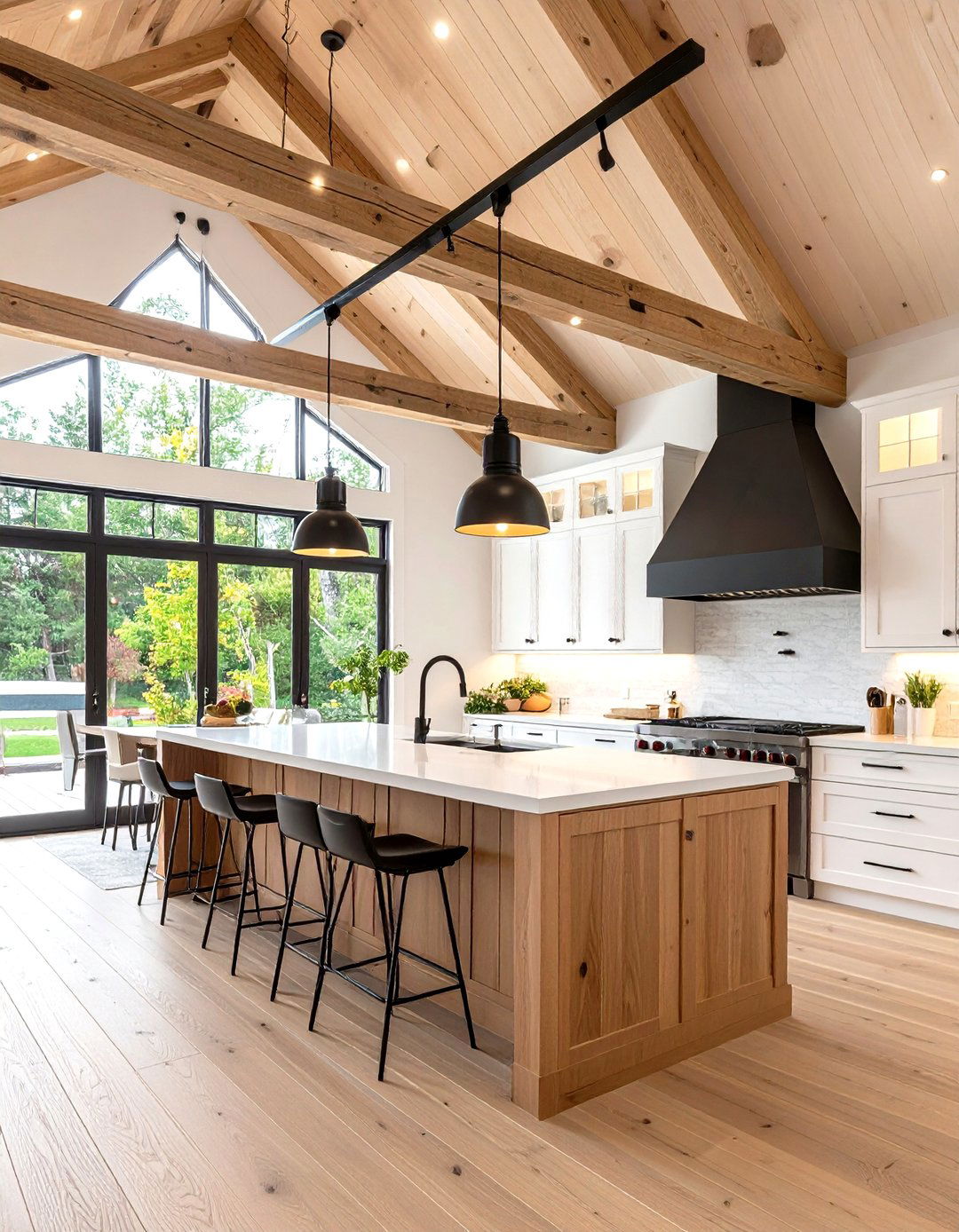 Track Lighting Along Beams - 20 Vaulted Ceiling Lighting Ideas