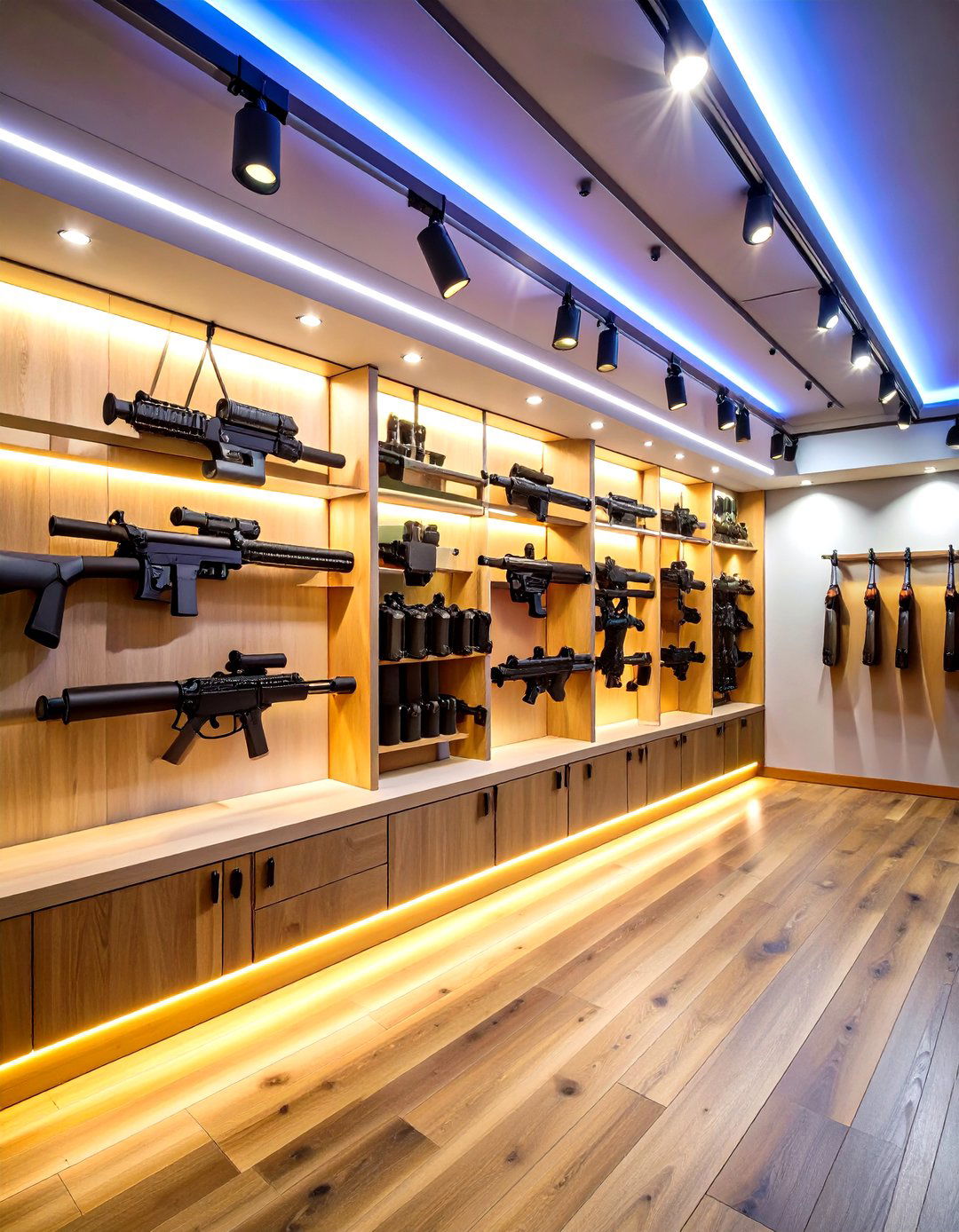 Track Lighting Frames the Collection Like Art - 20 Gun Room Ideas