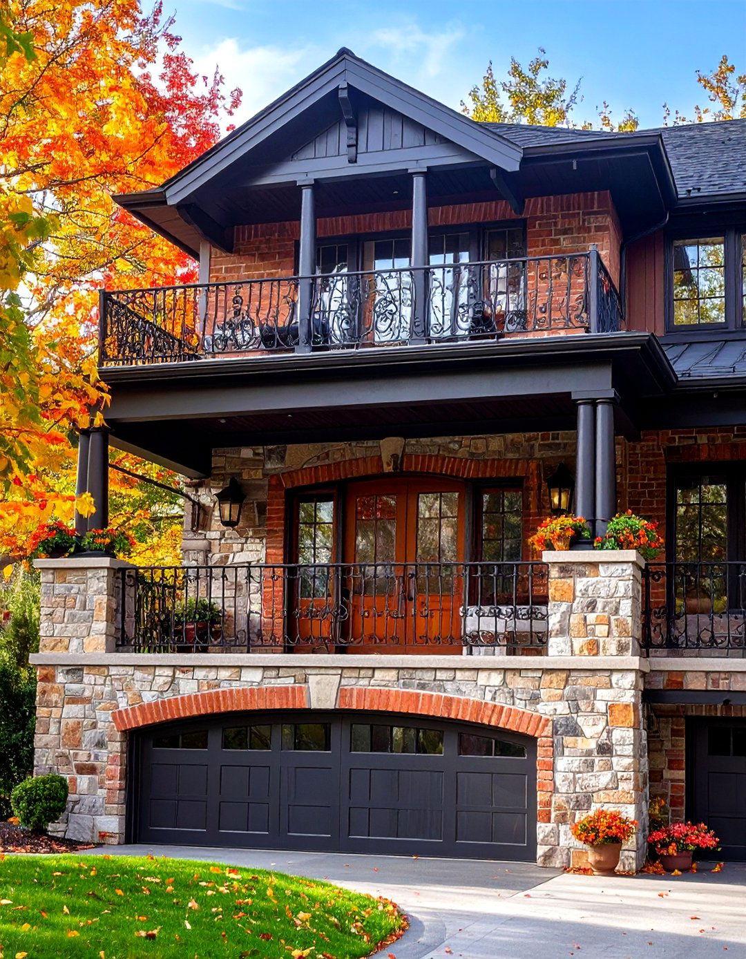 Traditional Balcony Over Garage with Classic Architectural Details - 20 Balcony Over Garage Ideas