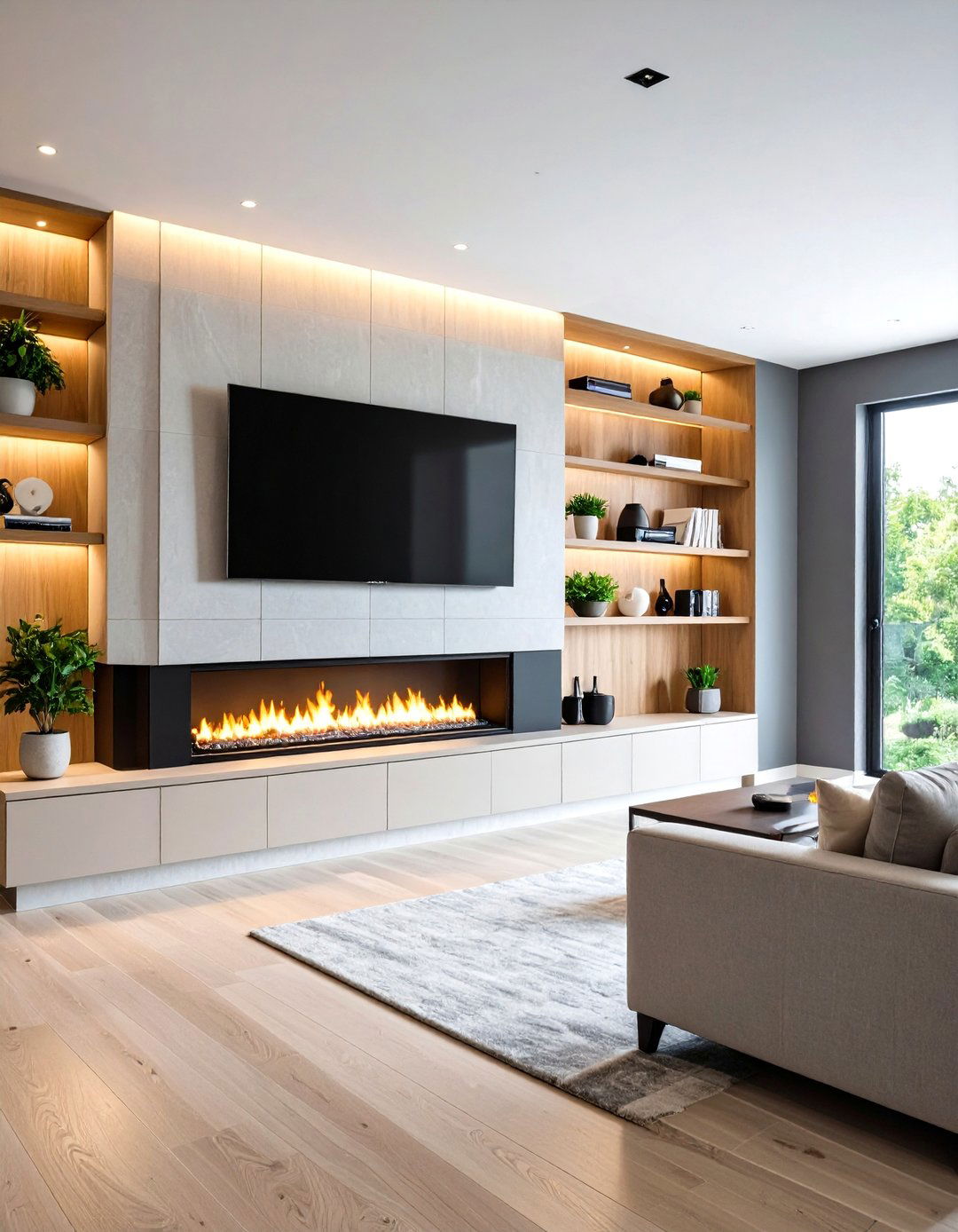 Traditional Basement Fireplace with Marble Surround - 20 Basement Fireplace Ideas