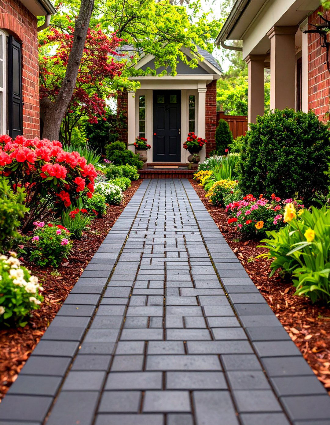 Traditional Basketweave Black Brick Walkway Pattern - 20 Black Brick Walkway Ideas