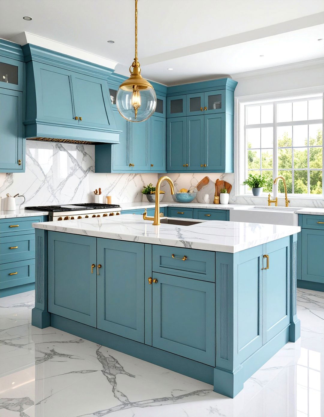 Traditional Blue Marble Kitchen with Brass Hardware Elegance - 20 kitchens with blue countertops