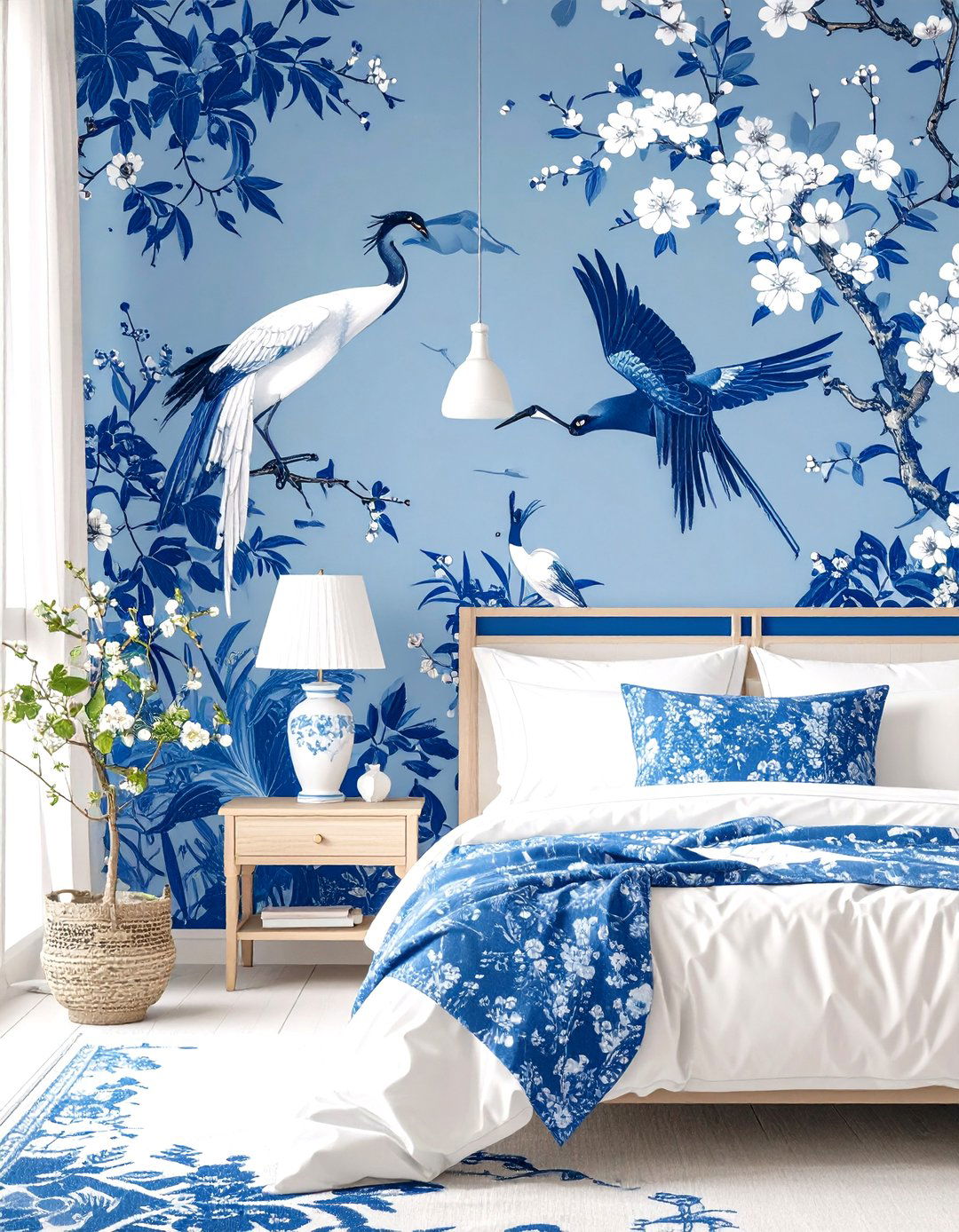 Traditional Blue and White Chinoiserie Bedroom Wallpaper - 20 Chinoiserie Bedroom Ideas