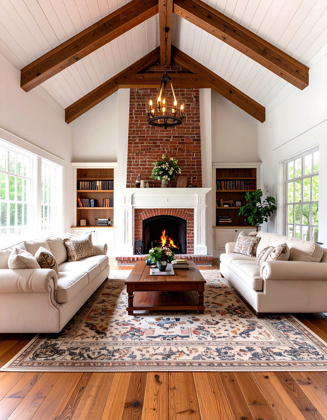 Traditional Brick Fireplace Rooms With Fireplaces With Vaulted Ceilings and Crown Molding Details - 20 Rooms With Fireplaces With Vaulted Ceilings Features