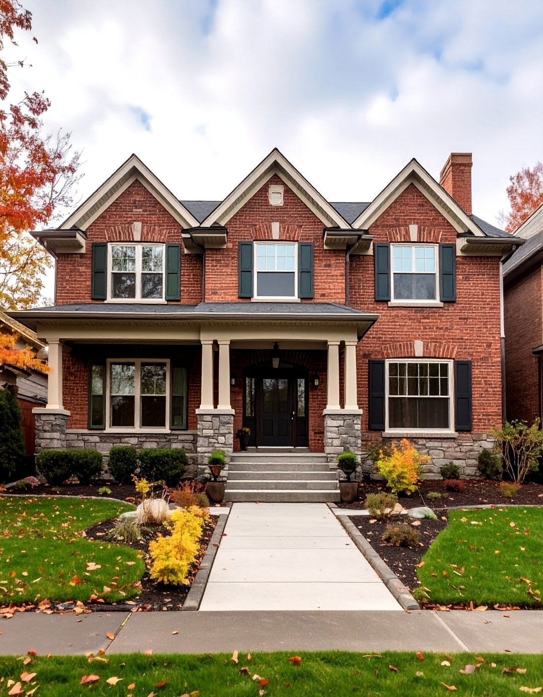 Traditional Brick Houses with Stone Foundation Accents - 20 Brick Houses With Stone Accents