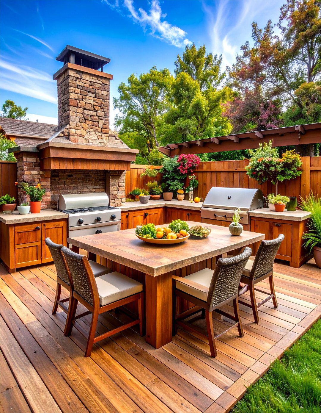 Traditional Brick and Stone Outdoor Kitchen on Deck - 20 Outdoor Kitchen on Deck