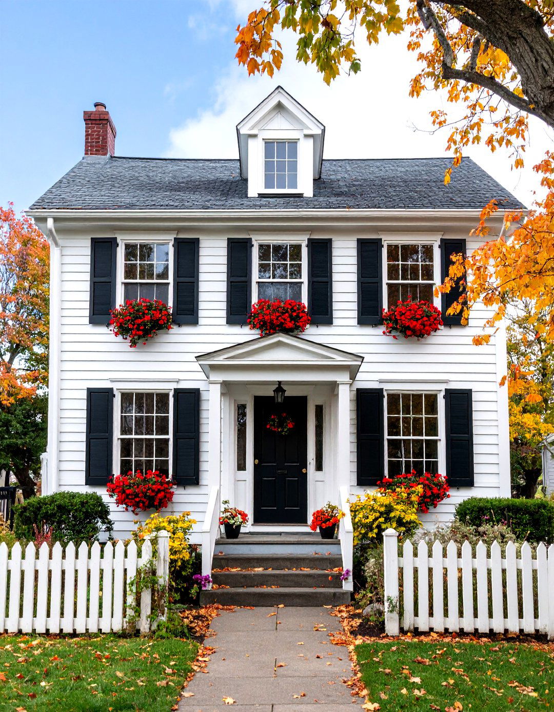 Traditional Colonial House with Black Window Accents - 20 Houses With Black Windows