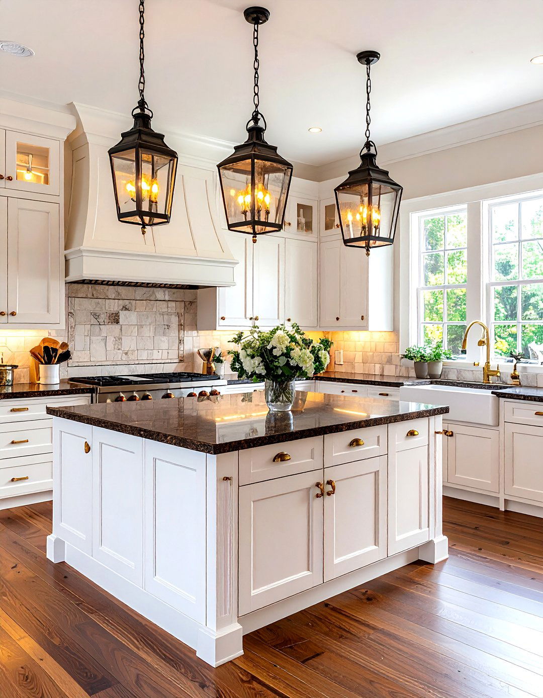 Traditional Colonial Kitchen With Dark Countertops and Light Cabinets - 20 kitchen with dark countertops and light cabinets
