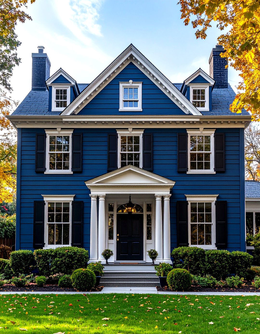 Traditional Colonial Revival - 20 Dark Blue House With Black Trim