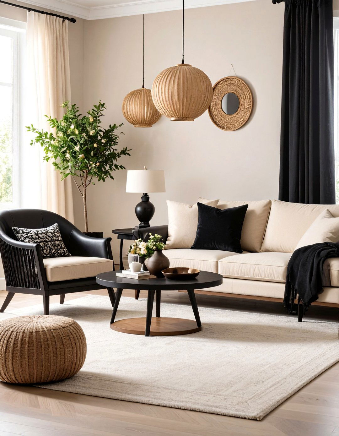 Traditional Cream and Black Living Room - 20 Cream and Black Living Room Ideas