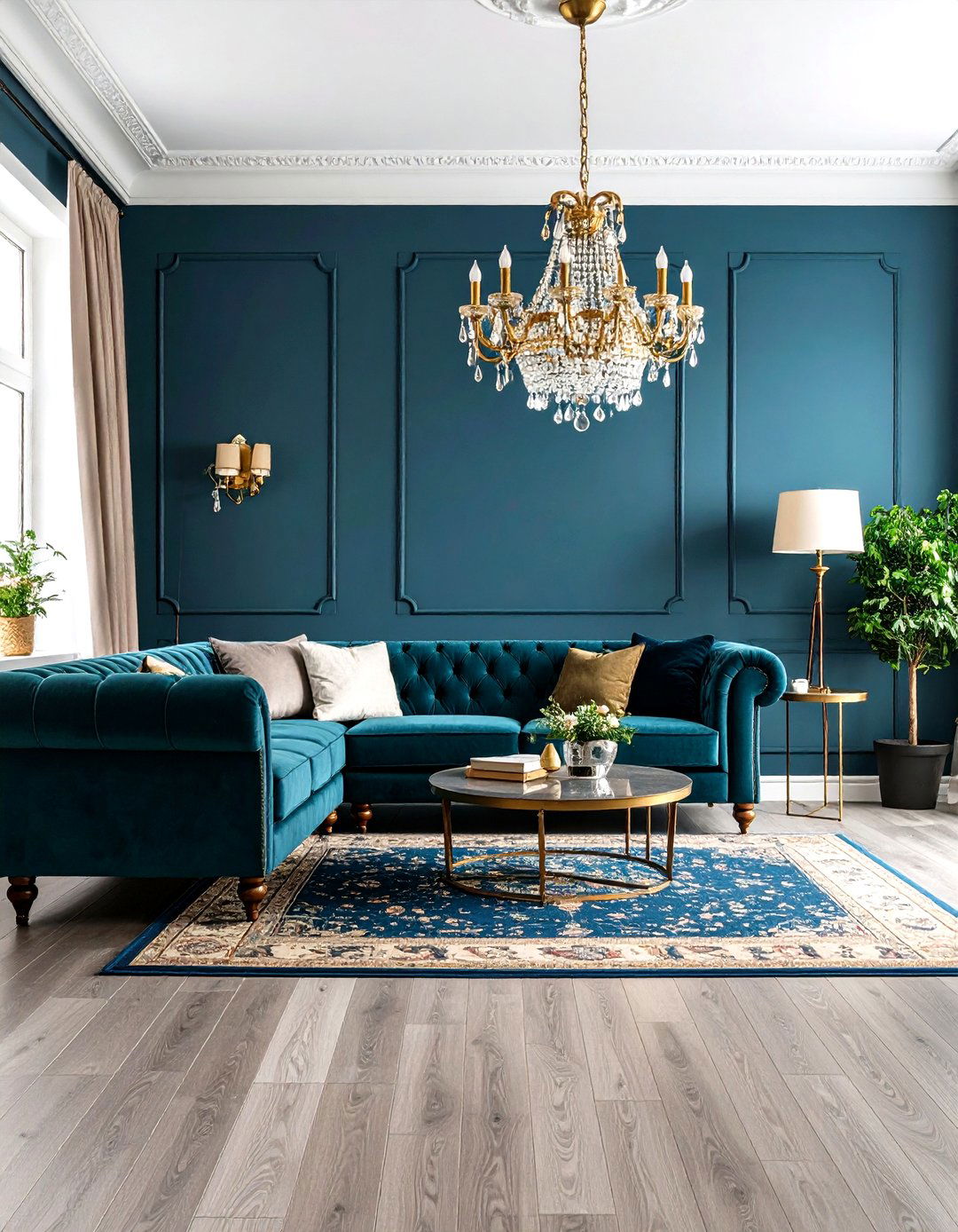 Traditional Elegance Grey Floor Living Room with Blue Walls Classic Styling - 20 grey floor living room with blue walls ideas
