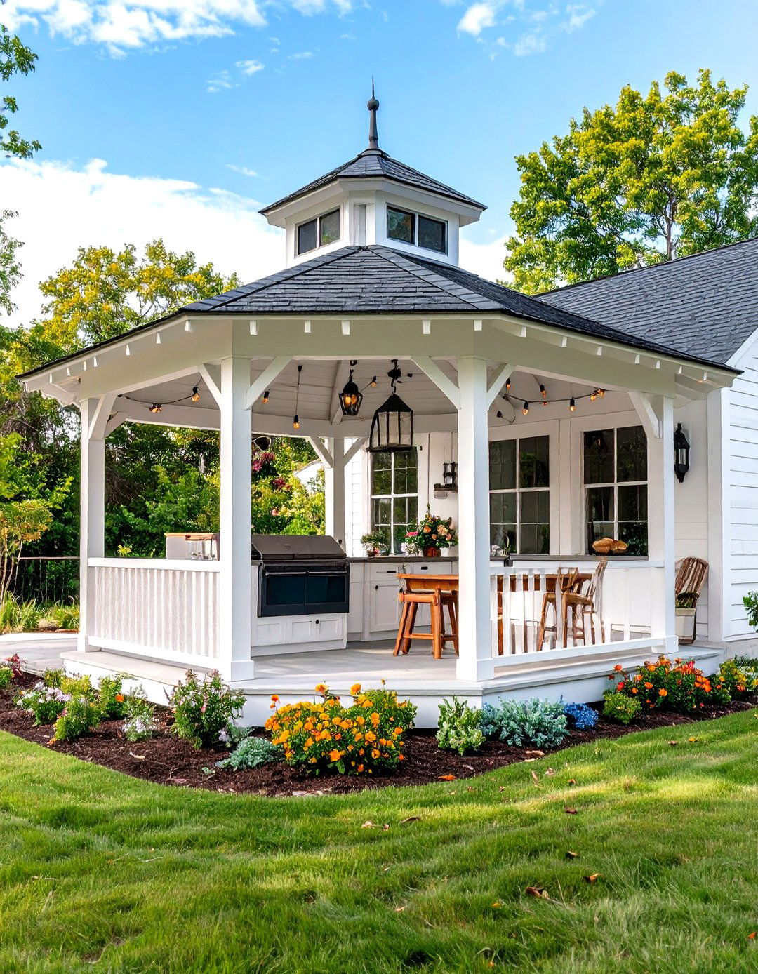 Traditional Farmhouse Outdoor Kitchen with a Gazebo - 20 Outdoor Kitchen with a Gazebo Ideas