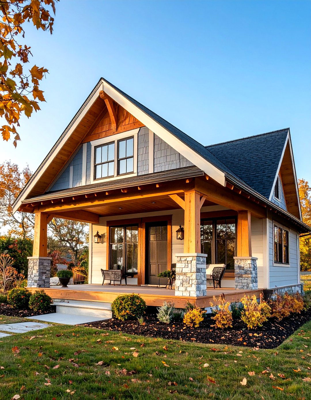 Traditional Gabled Car Porch Design with Wood Accents - 20 Car Porch Design Ideas